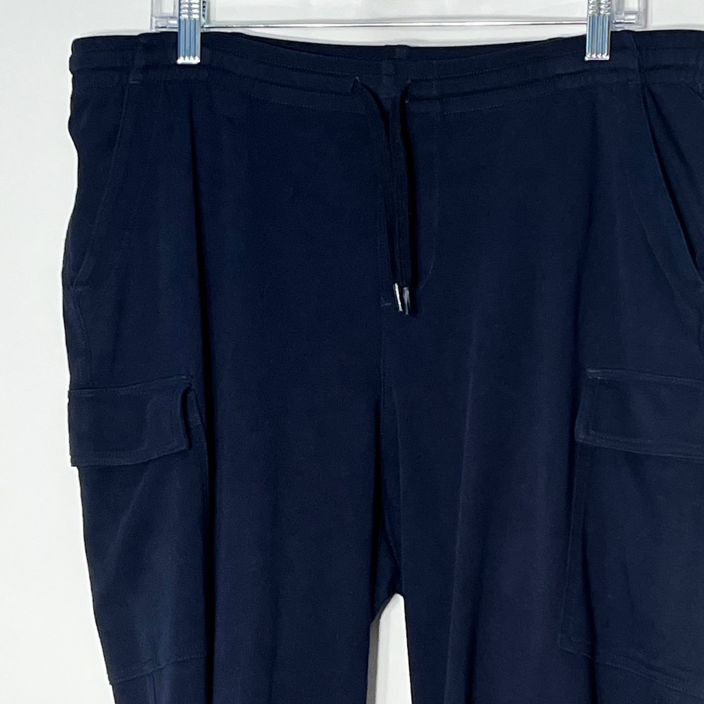Lands End Sport Knit Straight Leg Cargo Pants Navy Blue Cotton Large 14-16 - Picture 3 of 11
